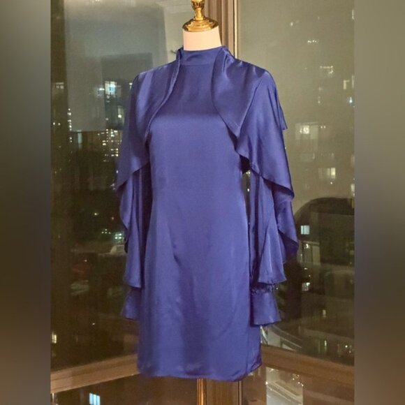 🆕 FARM Rio 🧿 NWOT Bright Blue Backless Ruffle Sleeve Mini Dress, Sz XS - Picture 12 of 16